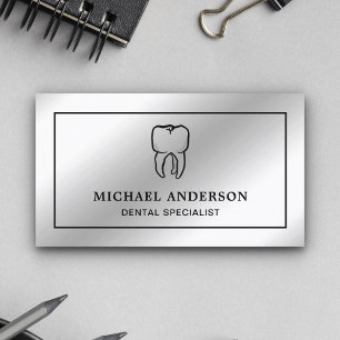 Tarjeta De Visita Clínica Dental de Dientes con Hoja de Plata Modern