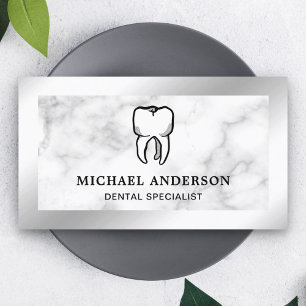 Tarjeta De Visita Clínica Dental de Mármol con Hojuela de Plata Dent