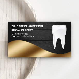 Tarjeta De Visita Clínica Dental Dentista Madera Gris Rústico Oro