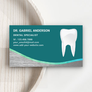 Tarjeta De Visita Clínica Dental Dentista Teal Steel Tooth