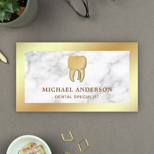 Tarjeta De Visita Clínica Dental Diente Dentista Mármol Blanco Papel