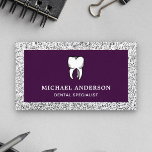 Tarjeta De Visita Clínica Dental Diente Purpura Plateado Brillante D