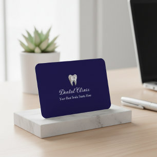 Tarjeta De Visita Clínica Dental Elegante Código QR Azul Marino