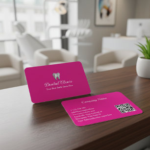 Tarjeta De Visita Clínica Dental Elegante Código QR Dentista Rosa 