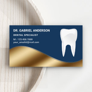 Tarjeta De Visita Clínica Dental Odontología Dorado y Azul Marino De