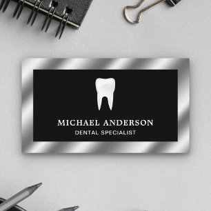 Tarjeta De Visita Clínica Dental Odontólogo Acero Metálico Negro Die