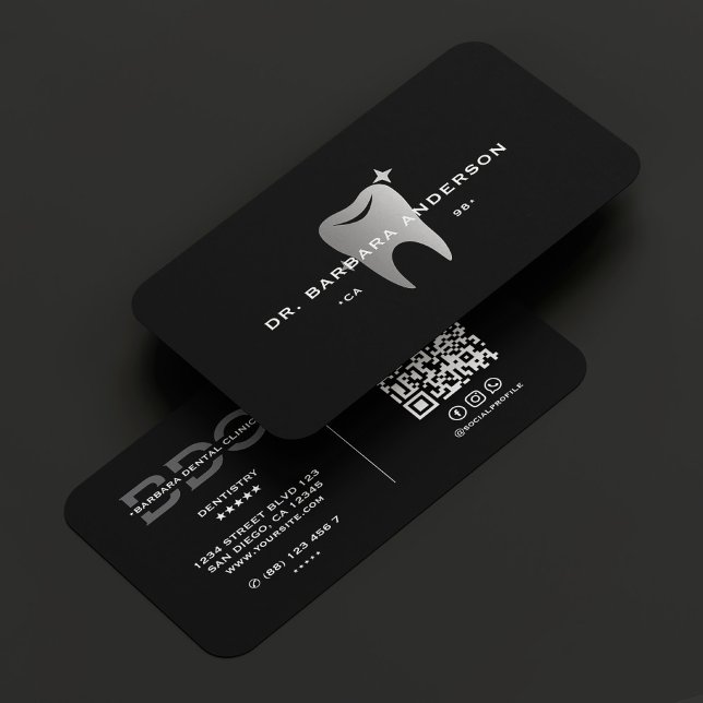 Tarjeta De Visita Clínica estética dental dental moderna Gris negro (Modern Dentist Dental Cosmetic Clinic Black Grey Business Card
)