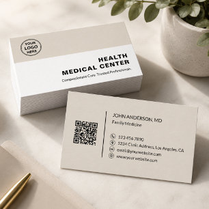 Tarjeta De Visita Clínica Médica Asistencial Doctor Beige
