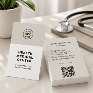 Tarjeta De Visita Clínica Médica Asistencial Doctor Beige Vertical