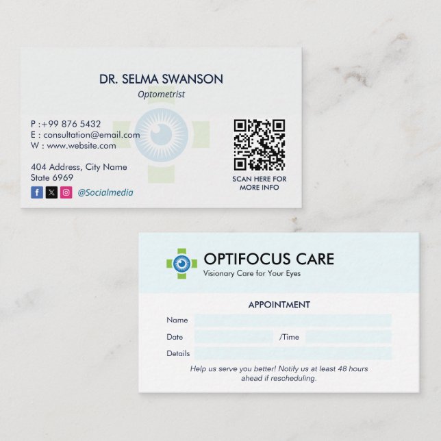 Tarjeta De Visita Clínica oftalmológica | Cita limpia (Anverso / Reverso)