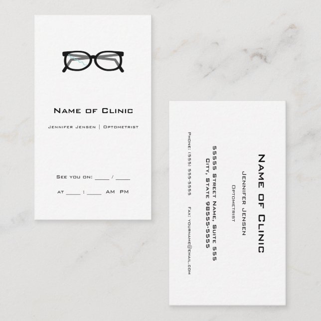 Tarjeta De Visita Clínica Optometrista Mínima (Anverso / Reverso)