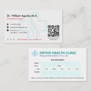 Tarjeta De Visita Clínica Ortopedia   Cita limpia