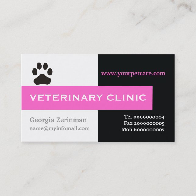 Tarjeta De Visita Clínica veterinaria, captación de ojos rosa y pezu (Anverso)