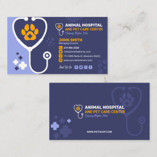 Tarjeta De Visita Clínica Veterinaria, Cuidados de Mascotas, Vet, Mé