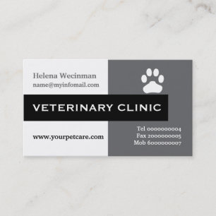 Tarjeta De Visita Clínica veterinaria, gris de garra, negro