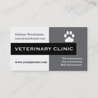 Tarjeta De Visita Clínica veterinaria, gris de garra, negro