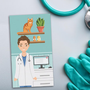 Tarjeta De Visita Clínica Veterinaria Hombre Veterinario Con Gato Do