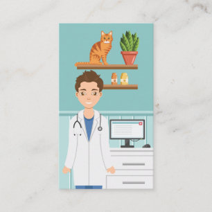 Tarjeta De Visita Clínica Veterinaria Hombre Veterinario Con Gato Do