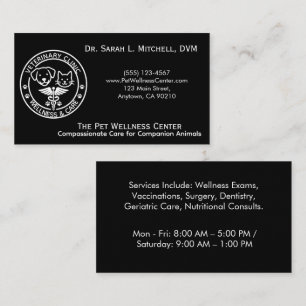 Tarjeta De Visita Clínica Veterinaria Minimalista en Blanco y Negro