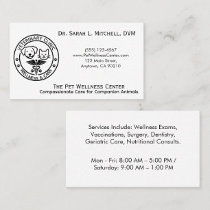 Tarjeta De Visita Clínica Veterinaria Minimalista en Blanco y Negro
