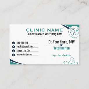 Tarjeta De Visita Clínica Veterinaria Moderna Personalizable