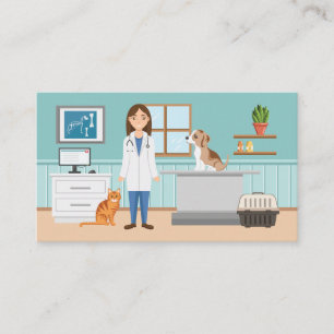 Tarjeta De Visita Clínica Veterinaria Mujer Veterinaria Doctor Anima