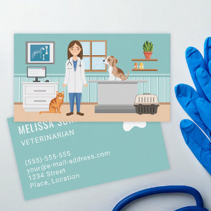 Tarjeta De Visita Clínica Veterinaria Mujer Veterinaria Doctor Anima