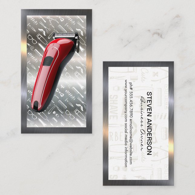 Tarjeta De Visita Clippers de cabello rojo | Patrón de barras | Bord (Anverso / Reverso)