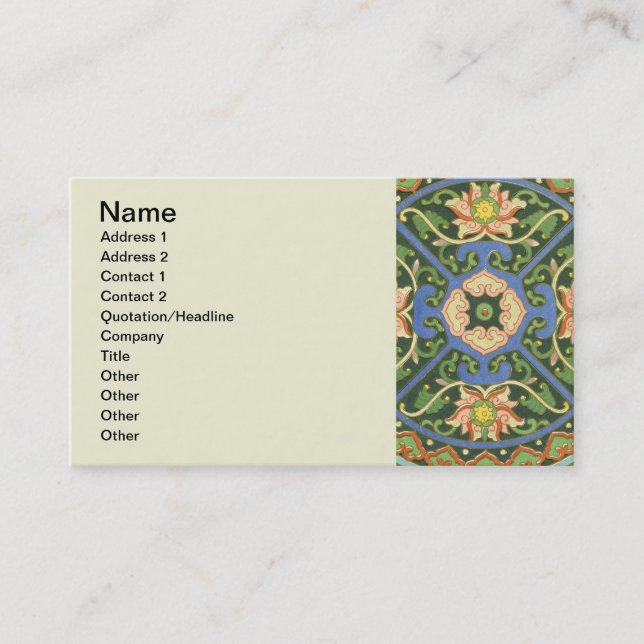 Tarjeta De Visita Cloisonne China Patter Asia Oriental (Anverso)