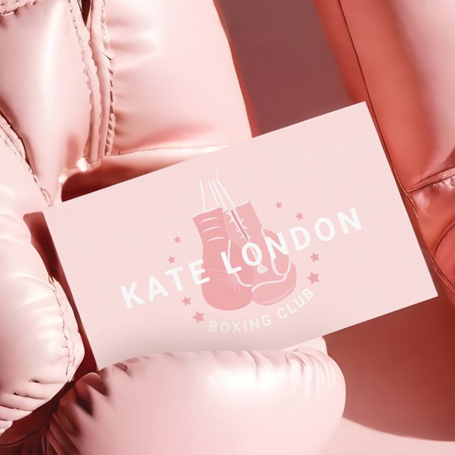 Tarjeta De Visita Club de Guantes de Boxeo en Línea Girly Moderno (irly Modern Trendy Online Boxing Gloves Club Business Card)