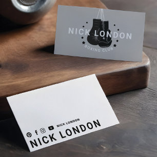 Tarjeta De Visita Club de guantes de boxeo negro moderno y moderno