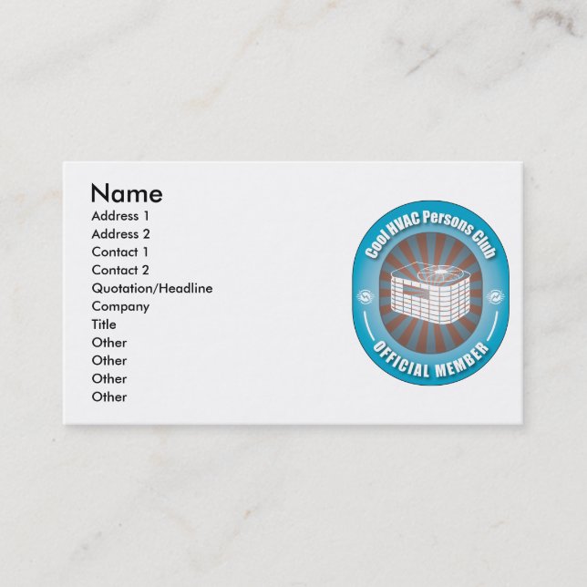 Tarjeta De Visita Club fresco de las personas de la HVAC (Anverso)