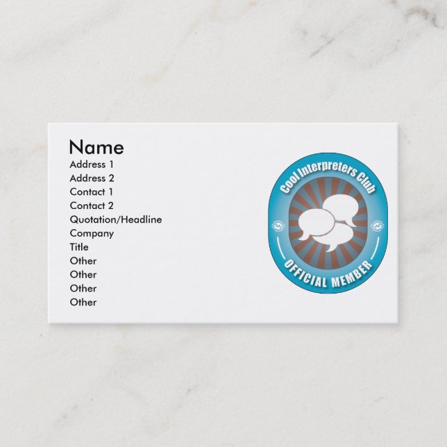 Tarjeta De Visita Club fresco de los intérpretes (Anverso)