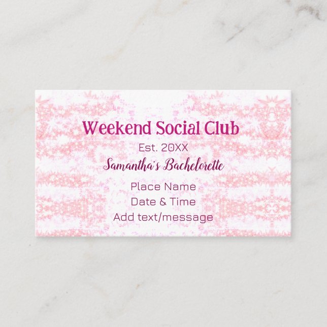 Tarjeta De Visita club social del fin de semana rosa brillo despedid (Anverso)