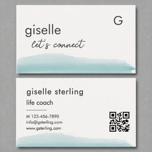 Tarjeta De Visita Coach de vida acuarela Aqua Blue Brush Código QR
