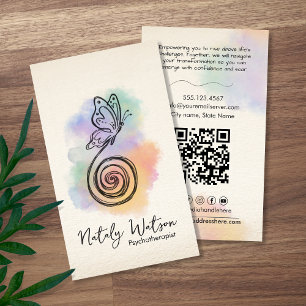 Tarjeta De Visita Coach de Vida Acuarela Pluma Espiral a Mariposa