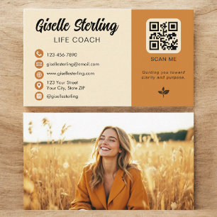 Tarjeta De Visita Coach de vida Naranja amarillo QR Code Photo