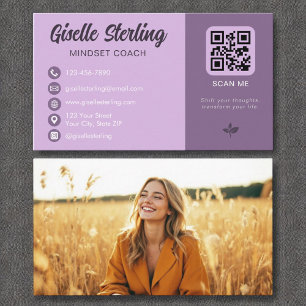 Tarjeta De Visita Coach Mindset Lavender Purple QR Code Photo