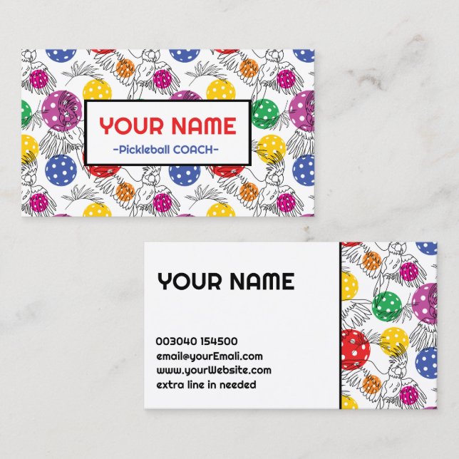 Tarjeta De Visita Coach Pickleball lorrots y pickeballs (Anverso / Reverso)