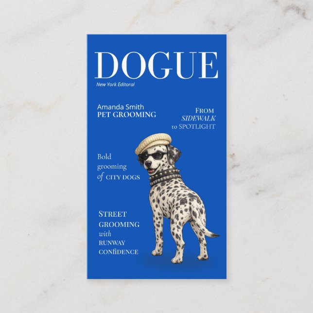 Tarjeta De Visita Cobalt Blue Dalmatian Dogue Magazine Business Card (Anverso)