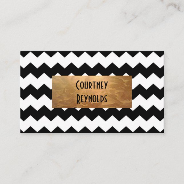 Tarjeta De Visita Cobre blanco y negro retro del modelo de Chevron (Anverso)