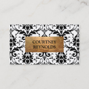 Tarjeta De Visita Cobre blanco y negro retro del modelo del damasco