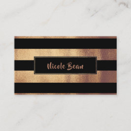 Tarjeta De Visita Cobre Bronce y Rayas Negras Glamour Moderno Chic