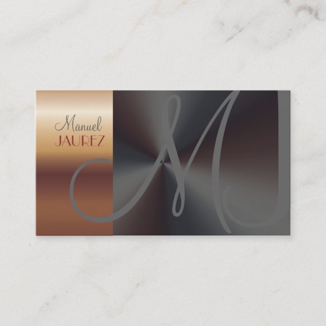TARJETA DE VISITA COBRE DE MONOGRAM FAUX/ACERO BRUSHED (Anverso)