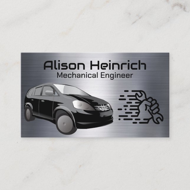 Tarjeta De Visita Coche compacto negro | Logo mecánico automático (Anverso)