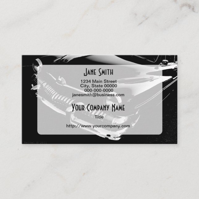 Tarjeta De Visita Coche de carreras blanco y negro (Anverso)