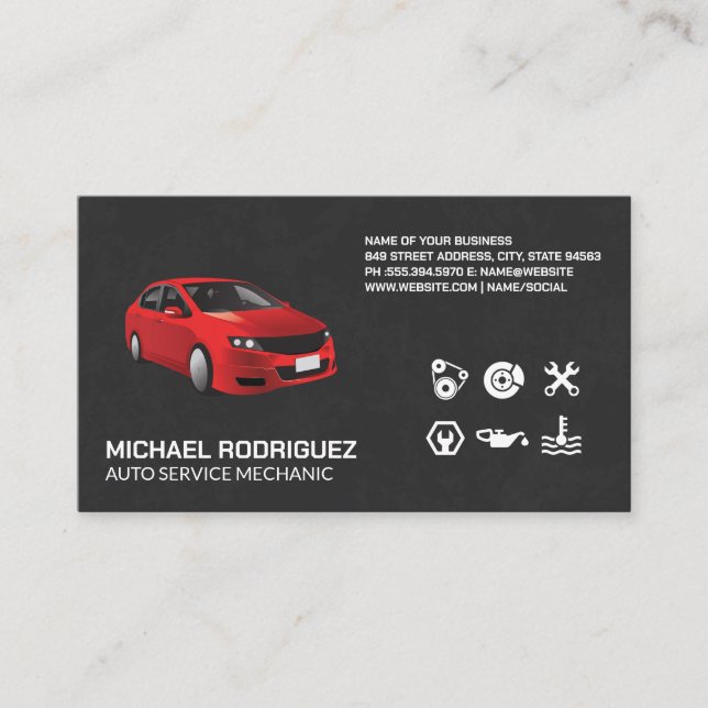 Tarjeta De Visita Coche de economía roja | Servicios automáticos (Anverso)