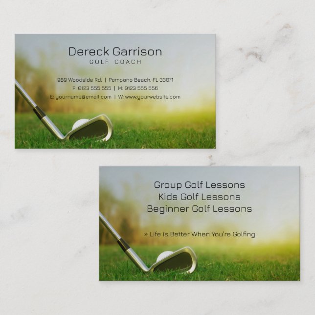 Tarjeta De Visita Coche de golf | Lección de instructor de golf prof (Anverso / Reverso)