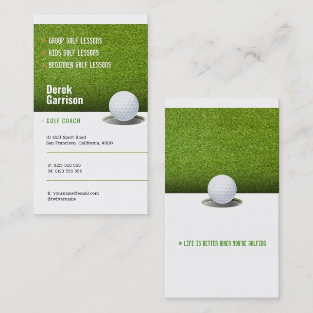 Tarjeta De Visita Coche de golf | Lección de instructor de golf prof (Anverso / Reverso)
