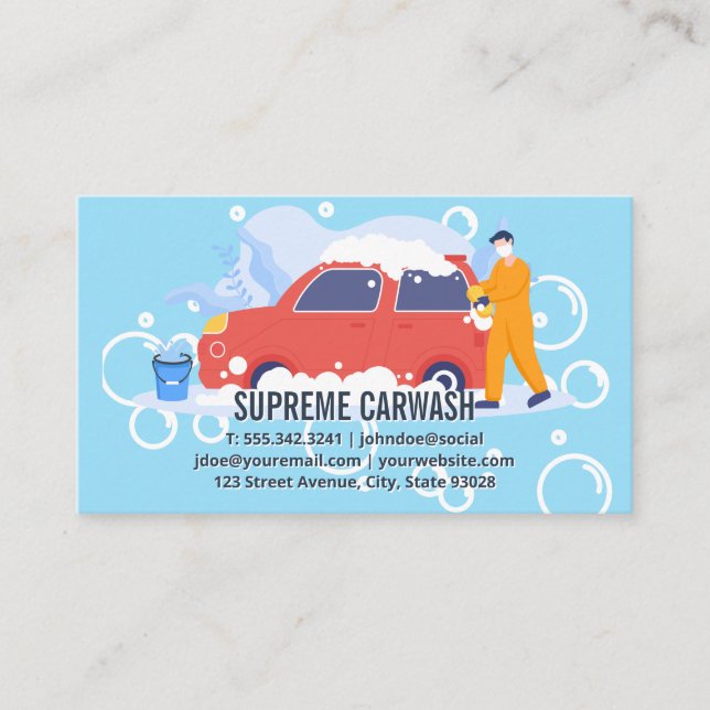 Tarjeta De Visita Coche de limpieza de trabajadores | Lavar automáti (Anverso)
